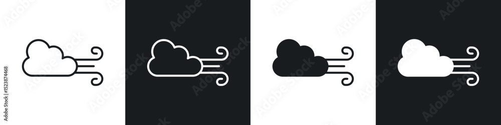 Poster wind clouds icons in solid and stroke graphics