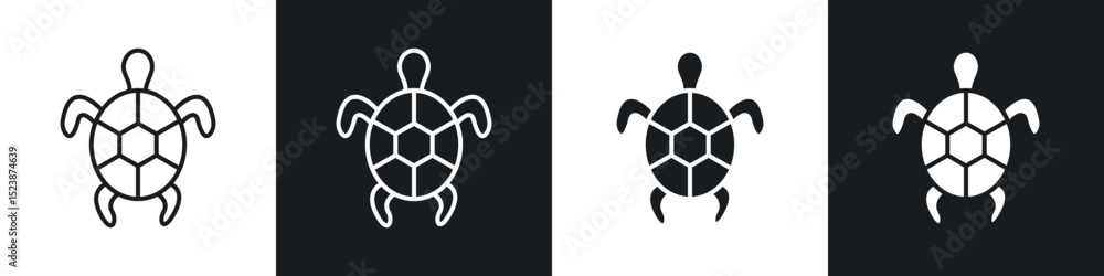 Poster turtle icons in solid and stroke graphics