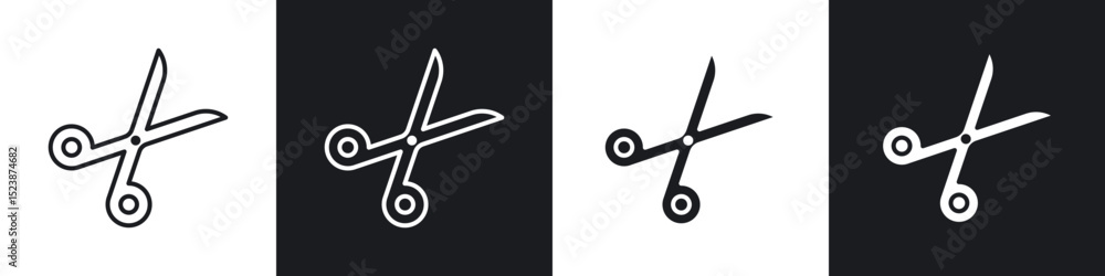 Poster scissors icons in solid and stroke graphics