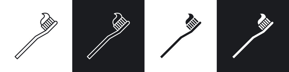 Toothbrush icons in solid and stroke graphics