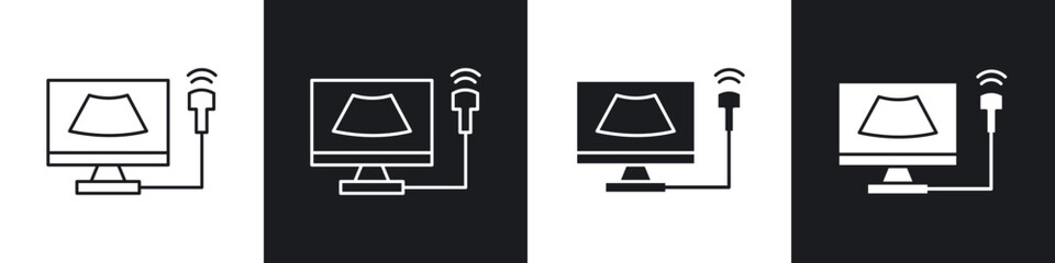 Ultrasonography icons in solid and stroke graphics