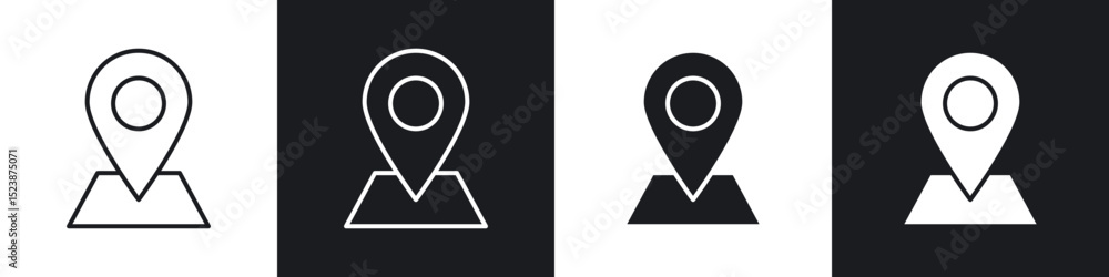 Poster navigation pin icons in solid and stroke graphics