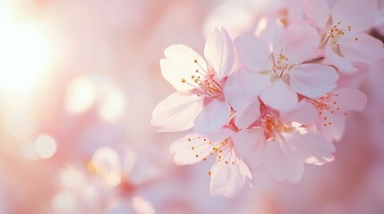 Soft-Focus Close-Up of Cherry Blossom Petals with Dreamy Bokeh and Sunlight