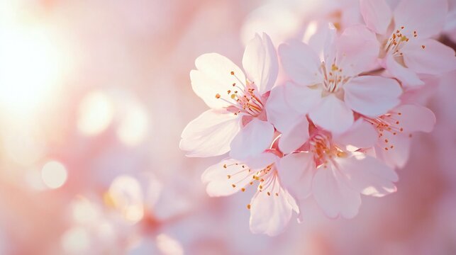 Soft-Focus Close-Up of Cherry Blossom Petals with Dreamy Bokeh and Sunlight