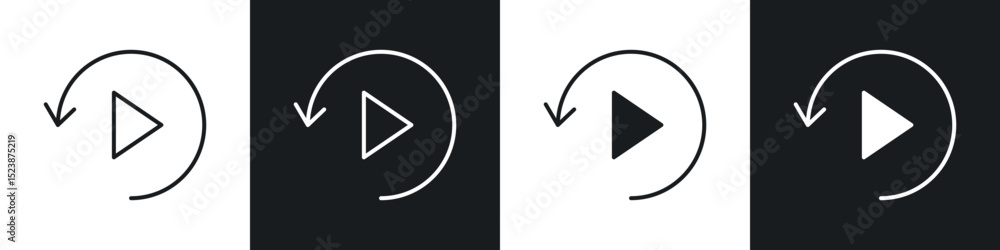 Poster playback icons in solid and stroke graphics