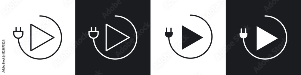 Poster plug and play icons in solid and stroke graphics