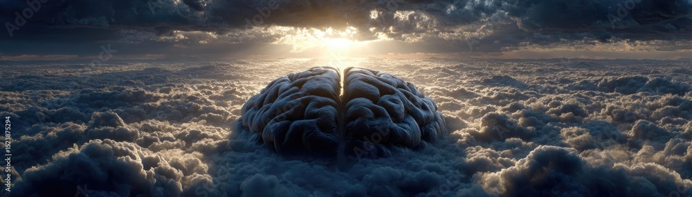 Poster brain and emotion including fear and mental balance concept. a surreal depiction of a brain emerging