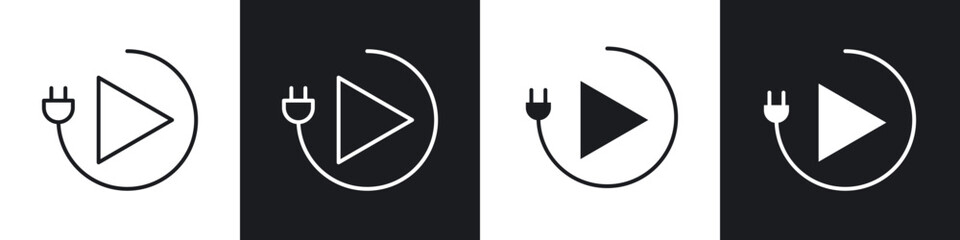 Plug and play icons in solid and stroke graphics