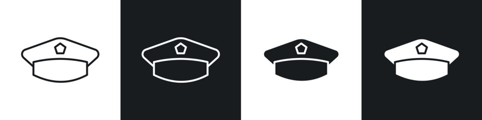 Police cap icons in solid and stroke graphics