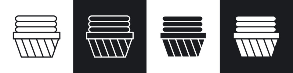 Laundry basket icons in solid and stroke graphics