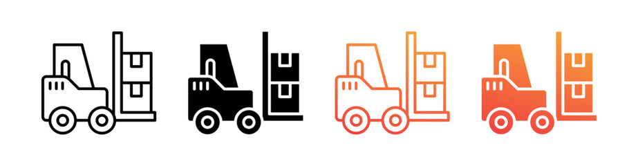 Forklift Multiple Style Icon Set Vector 