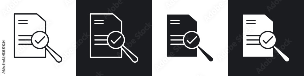 Poster document verification icons in solid and stroke graphics