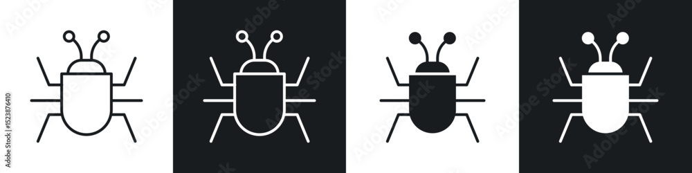 Poster computer bug icons in solid and stroke graphics
