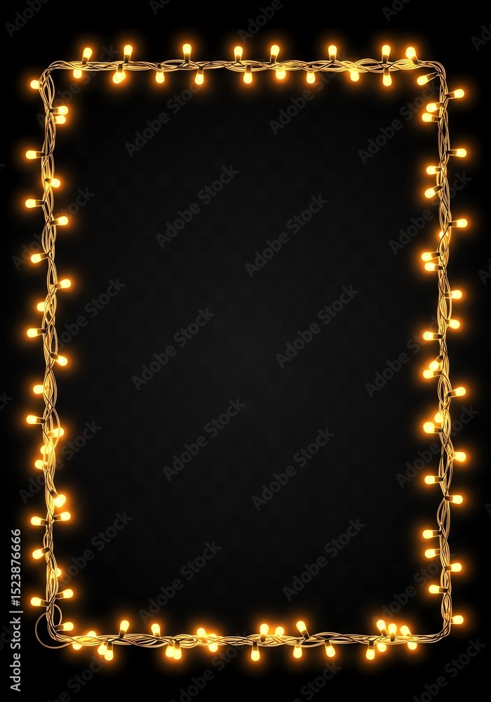 Aufkleber frame of glowing string lights on black background