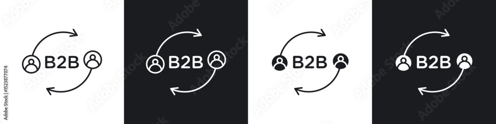 Poster b2b icons in solid and stroke graphics