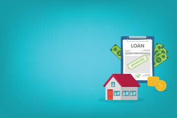 House bank credit approved . Finance management. Loan agreement. Mortgage money credit. Loan disbursement, quick loan service, easy credit.	