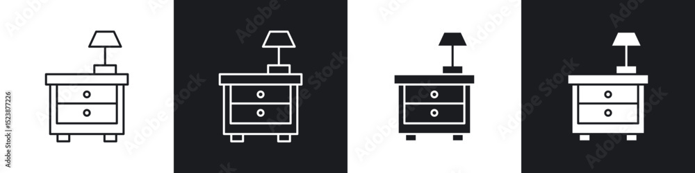 Poster bedside table icons in solid and stroke graphics