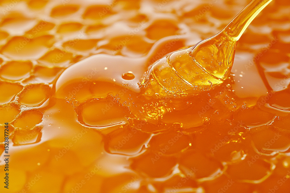 Poster close-up view of hive tool scraping sticky honeycomb wax
