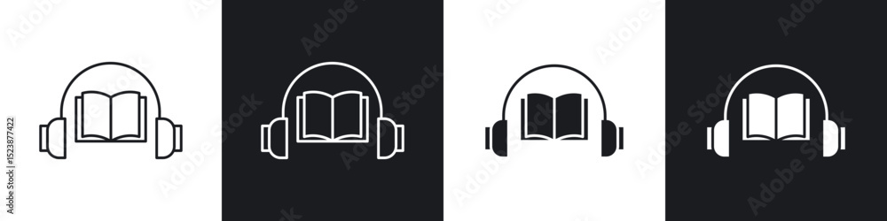 Poster audio book icons in solid and stroke graphics
