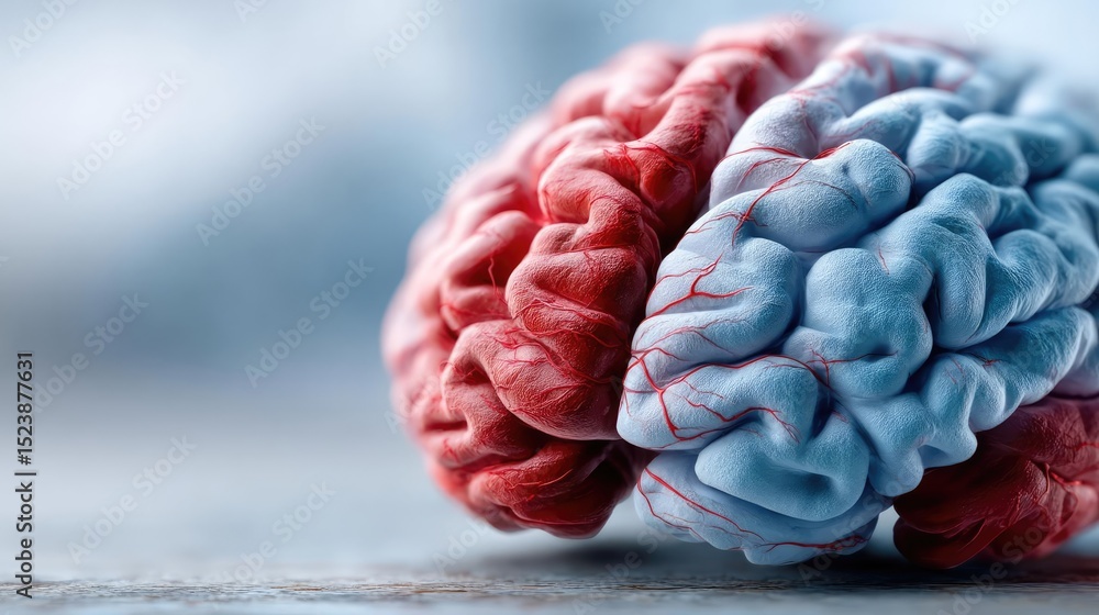 Aufkleber Brain and emotion including fear and mental balance concept. Detailed and colorful brain model showcasing intricate structures.