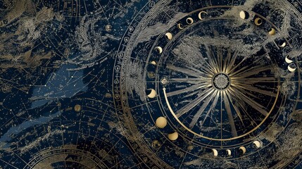Obraz premium Gold Celestial Chart: Seamless Pattern Design