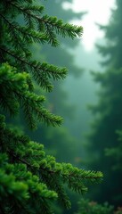 Branches of evergreen fir trees blend with forest background, nature, trees, evergreen
