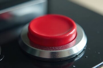 Bright red button with metallic sheen in a modern kitchen appliance, red, shine, metallic