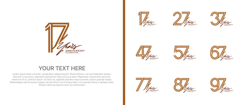 logo anniversary set. brown color with handwriting on white background for special event