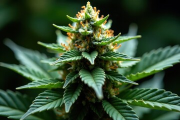 Close-up of cannabis plant with visible THC crystals, hemp, herb, cannabis