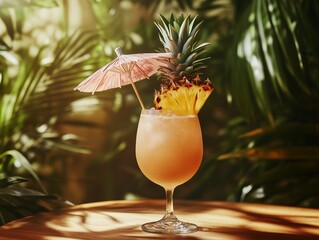 Pineapple Paradise Cocktail with Tropical Background