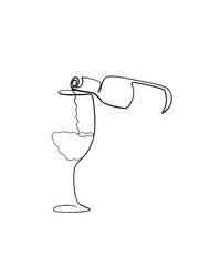 Wine Pouring in One Line Illustration – Minimalist Printable Wall Art – Elegant Bar & Kitchen Decor