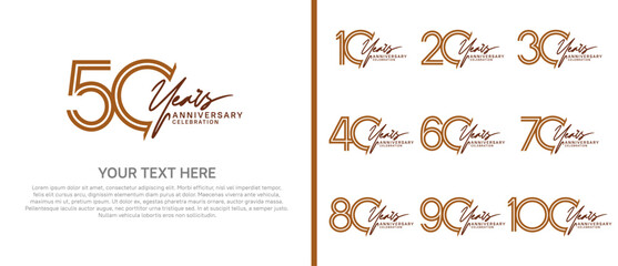 logo anniversary set. brown color with handwriting on white background for special event