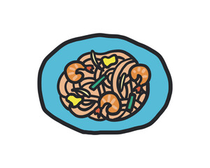 パッタイのラフな線あり手描きイラスト