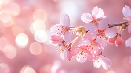 Soft-Focus Close-Up of Cherry Blossom Petals with Dreamy Bokeh and Sunlight