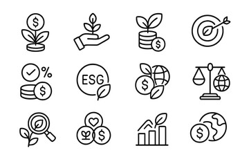 Sustainability and financial growth icons on dark background