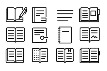 Book and notebook icons set on dark background