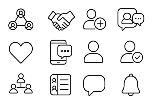 Minimalist social media icons set with communication and interaction symbols