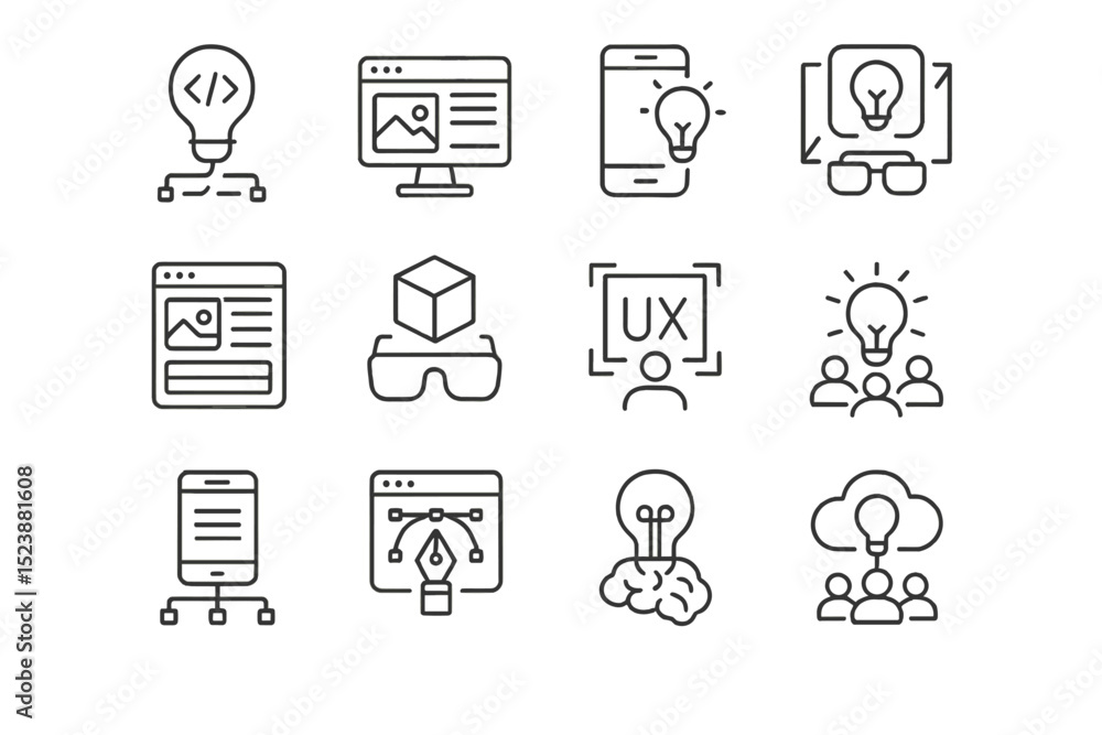 Wall mural abstract icons representing web design and ux concepts on a dark background