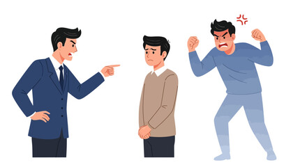 Angry Businessman Yelling at a Subordinate Man Showing Anger