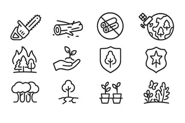 Environmental conservation icons on dark background