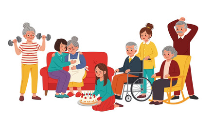 Multigenerational Family Gathering with Elderly Celebrating Birthday