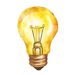 Glowing yellow light bulb illustration with watercolor style
