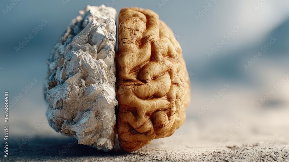 Poster brain and emotion including fear and mental balance concept. a conceptual representation of duality 
