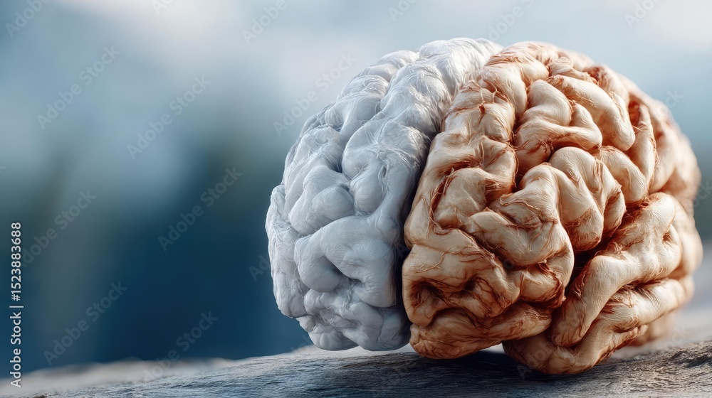 Poster brain and emotion including fear and mental balance concept. conceptual art depicting the duality of