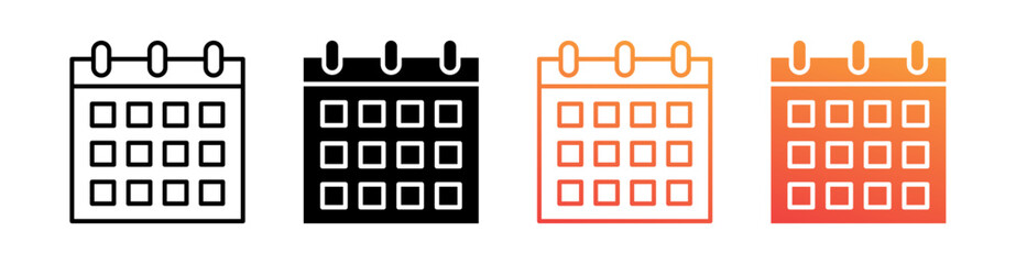 Calendar Multiple Style Icon Set Vector 