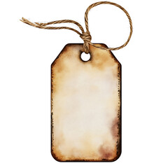 Vintage burnt paper tag with twine string for labeling or gift