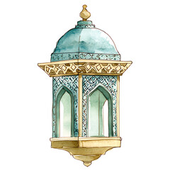 Watercolor illustration of ornate lantern with intricate patterns