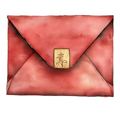 Red envelope with gold seal and Asian character, traditional gift
