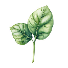 Watercolor illustration of green leaves with detailed veins