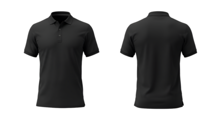 Front and Back View of a Black Polo Shirt with Three Buttons
